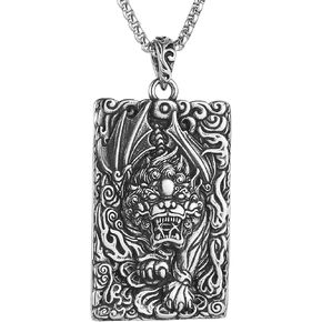 HZMAN Feng Shui Necklace for Men Boy Stainless Steel China Mythic Dragon Necklace Yin Yang Tai Chi Pendant Lucky Protection Jewelry Gift