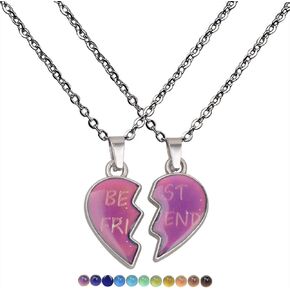 2pcs Matching Heart Mood Necklace Stainless Steel Temperature Sensing Color Changing Love Shape Mood Necklace for Best Friend