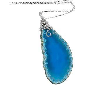 SUNYIK Natural Agate Slice Pendant Necklace for Women, Wire Wrapped Polished Geode Drusy Quartz Healing Crystal Pendants with Chain for Men, 22" Strand in Kuwait