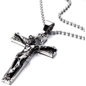 COOLSTEELANDBEYOND Stainless Steel Gothic Crucifix Cross Necklace Pendant Necklace with 30 Inches Steel Ball Chain