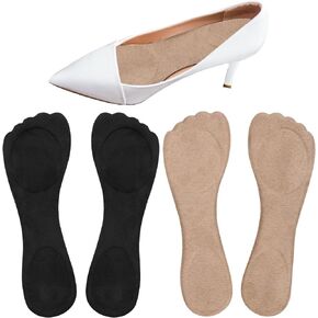 2 Pairs 3/4 Gel Cushioning Inserts for Women, Non-Skidding Adhesive High Heel Inner Soles Velvet Dress Shoe Insoles Comfortable Shoe Pads for Pumps Sandals Flats Boots (Black, Beige)