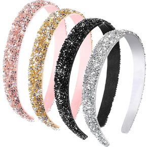 Waydress 4 Pieces Rhinestone Headband for Women Crystal Sparkly Jewel Bling Glitter Headband Hair Accessories (Simple Color)