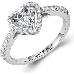 Personalized Engagement Rings for Women, Sterling Silver Moissanite Ring Wedding Band Promise Rings for Women, 0.8 CT Heart Shape D Color VVS1 Clarity Brilliant Lab Created Diamond Custom Name Rings