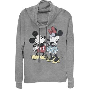 Disney Classic Mickey Minnie Retro Women's Cowl Neck Long Sleeve Knit Top