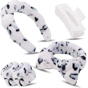 Canitor Sponge Spa Headbands Wristband Set with Hair Clips Skincare Headbands for Washing Face Non Slip Puffy Terry Cloth Makeup Headband Face Wash Wrist Bands Cute Trendy Stuff (black)