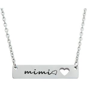 Grandma Gifts Stainless Steel Bar Pendant Necklace for Mimi Nana Gigi Grandmother Jewelry