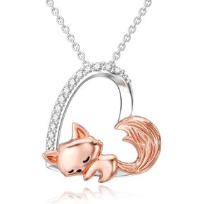 LEECCI Cute Animal Necklace S925 Sterling Silver Hamster/Tiger/Fox Pendant Necklace Animal Jewelry Gifts for Women Girls Teen