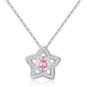 Qings Birthstone Star Pendant Necklace 925 Sterling Silver Dainty Star Necklaces Cubic Zirconia Necklaces Birthday Gift for Girls Women