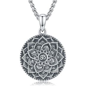 قلادة ماندالا 925 من الفضة الإسترليني قلادة على شكل زهرة اللوتس، قلادة Om تميمة فايكنغ عتيقة هدية قلادة قلادة in Kuwait