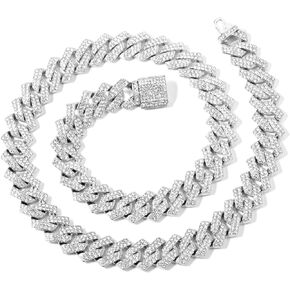 Cuban Link Chain Necklace for Men 15mm Silver Diamond Chain Necklace Iced Out Chain for Women Men 20/22 inch