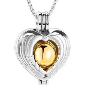 Oinsi Angel Wing Heart Cremation Locket Necklace With Mini Ball Memorial Urn Jewelry For Ashes For Women Men Stainless Steel Keesake Pendant Necklace