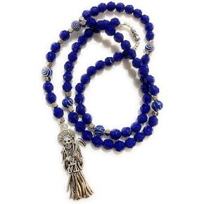 Birsppy Chavarrieta Acrylic Blue Santa Muerte necklace rosary style.