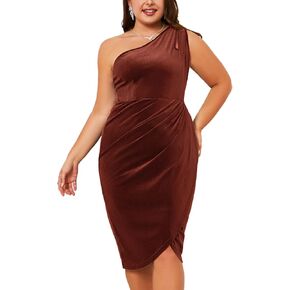 فستان مخملي بكتف واحد من زومفا، فستان ضيق مكشكش غير متماثل، فستان ضيق متوسط الطول انيق لحفلات الزفاف والضيوف والكوكتيل in Kuwait