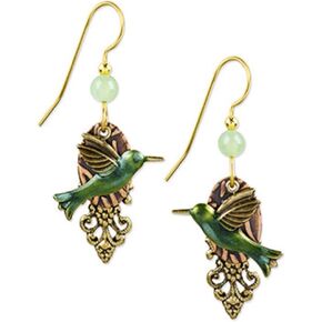 Silver Forest Earrings - hummingbird flight green