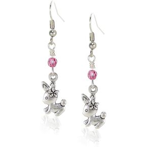 Handcrafted Silvertone Cute Rabbit Bunny Easter Charm Dangle Earrings with Swarovski Crystals