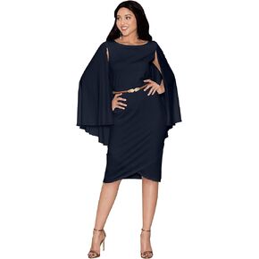 KOH KOH Womens Cape Long Sleeve Round Neck Cocktail with Leather Belt Mini Dress
