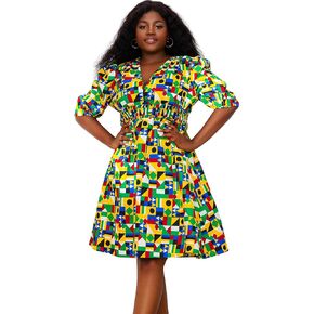 SHENBOLEN Women African Short Print Dresses Ankara Tribal Wax Dress