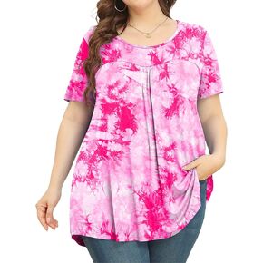 JUEYUN المرأة حجم كبير سترة علوية قصيرة الأكمام عادية تي شيرت مطوي فضفاض البلوزات in Kuwait