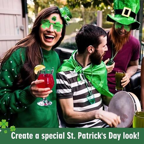 نظارات شمسية من إيميبيل سانت باتريك داي شامروك 6 قطع، نظارات حفلات شامروك البرسيم بأربعة أوراق مع ملصقين، نظارات زي بلاستيكية لهدايا الحفلات، أخضر in Kuwait