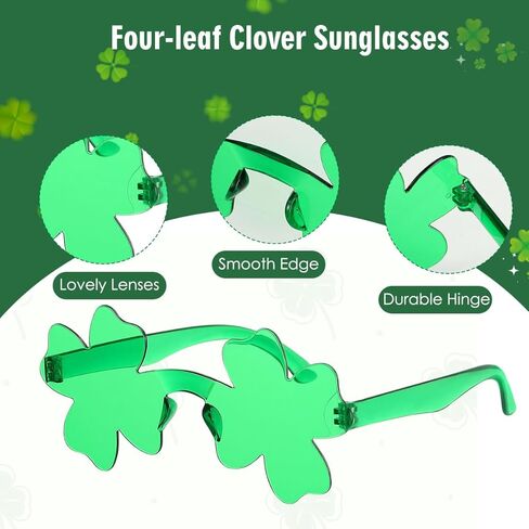 نظارات شمسية من إيميبيل سانت باتريك داي شامروك 6 قطع، نظارات حفلات شامروك البرسيم بأربعة أوراق مع ملصقين، نظارات زي بلاستيكية لهدايا الحفلات، أخضر in Kuwait