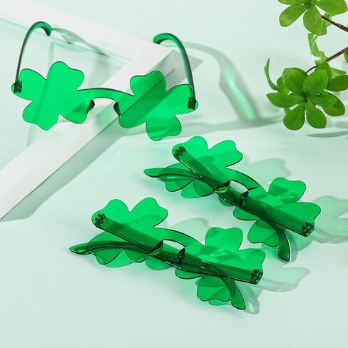 نظارات شمسية من إيميبيل سانت باتريك داي شامروك 6 قطع، نظارات حفلات شامروك البرسيم بأربعة أوراق مع ملصقين، نظارات زي بلاستيكية لهدايا الحفلات، أخضر in Kuwait