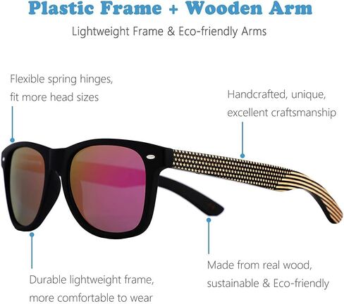 نظارات شمسية خشبية مستقطبة للرجال من AN SWALLOW للرجال والنساء، نظارات شمسية للنساء بجوانب خشبية من الخيزران in Kuwait