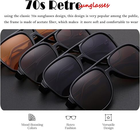 النظارات الشمسية المستقطبة Vintage Retro Aviator للنساء الرجال بإطار كبير 70s نظارات شمسية مربعة حماية UV400 in Kuwait