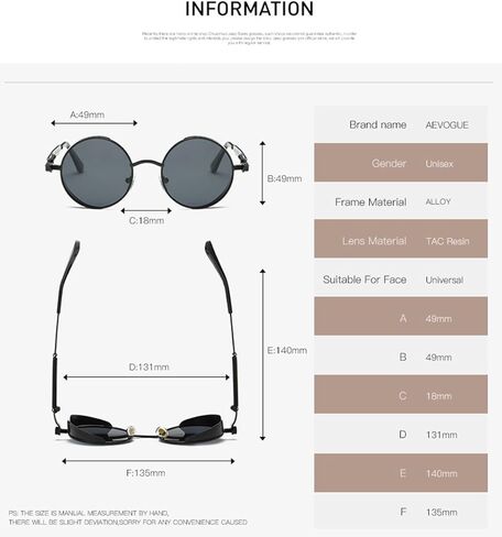 نظارات شمسية مستقطبة من AEVOGUE Steampunk بعدسات مستديرة وإطار معدني للجنسين AE0519 in Kuwait
