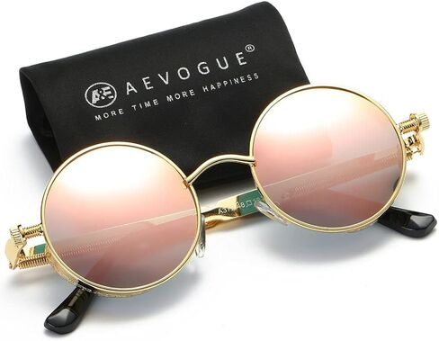 نظارات شمسية مستقطبة من AEVOGUE Steampunk بعدسات مستديرة وإطار معدني للجنسين AE0519 in Kuwait