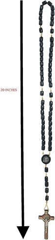 Silver Cross Necklace with Wood Beads Rosary I Religious Wear Saint Benedict I Black Cross Necklace for Men and Women I Wooden Cross Necklace for Men I Silver Cross Necklace - 20 Inch in Saudi Arabia