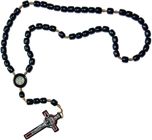 Silver Cross Necklace with Wood Beads Rosary I Religious Wear Saint Benedict I Black Cross Necklace for Men and Women I Wooden Cross Necklace for Men I Silver Cross Necklace - 20 Inch in Saudi Arabia