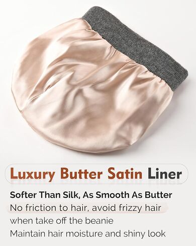 يانبيست قبعة صغيرة محبوكة مبطنة بالساتان للنساء والرجال من الاكريليك ببطانة حريرية ناعمة وفضفاضة ودافئة باساور عريضة in Kuwait