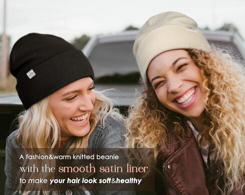 يانبيست قبعة صغيرة محبوكة مبطنة بالساتان للنساء والرجال من الاكريليك ببطانة حريرية ناعمة وفضفاضة ودافئة باساور عريضة in Kuwait