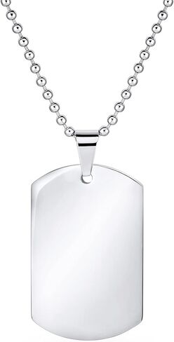 Personalized X-Large Plain Simple Basic Cool Men's Identification Military Army Dog Tag Pendant Necklace For Men Teens Polished Black Gold Silver Tone Stainless Steel 24 Inch Ball Chain Customizable in Saudi Arabia