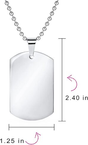 Personalized X-Large Plain Simple Basic Cool Men's Identification Military Army Dog Tag Pendant Necklace For Men Teens Polished Black Gold Silver Tone Stainless Steel 24 Inch Ball Chain Customizable in Saudi Arabia