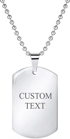 Personalized X-Large Plain Simple Basic Cool Men's Identification Military Army Dog Tag Pendant Necklace For Men Teens Polished Black Gold Silver Tone Stainless Steel 24 Inch Ball Chain Customizable in Saudi Arabia