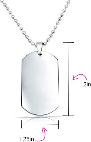 Personalized X-Large Plain Simple Basic Cool Men's Identification Military Army Dog Tag Pendant Necklace For Men Teens Polished Black Gold Silver Tone Stainless Steel 24 Inch Ball Chain Customizable in Saudi Arabia
