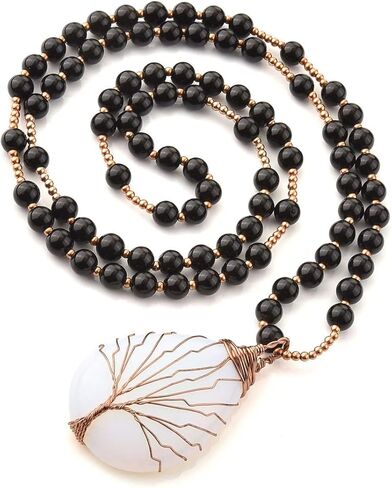 PESOENTH جمشت كريستال شجرة الحياة قلادة قلادة المرأة الأرجواني مالا الخرز اليوغا التأمل الصلاة الأحجار الكريمة الطبيعية شفاء شقرا قلادة طويلة مجوهرات هدايا للرجال in Kuwait