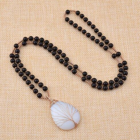 PESOENTH جمشت كريستال شجرة الحياة قلادة قلادة المرأة الأرجواني مالا الخرز اليوغا التأمل الصلاة الأحجار الكريمة الطبيعية شفاء شقرا قلادة طويلة مجوهرات هدايا للرجال in Kuwait