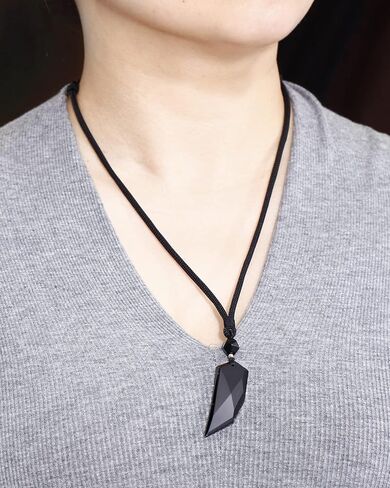 Lightock Black Obsidian Stone Woolf tooth Crystal Necklace Necklace for Men Women Healing Crystal Protection Unisex Amulet Gift in Kuwait
