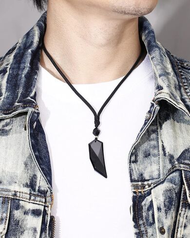Lightock Black Obsidian Stone Woolf tooth Crystal Necklace Necklace for Men Women Healing Crystal Protection Unisex Amulet Gift in Kuwait