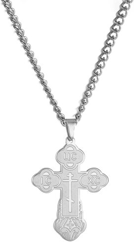 SIPURIS Orthodox Cross Necklace for Men Jesus Christ Orthodox Crucifix Pendant Stainless Steel Religious Christian Jewelry Birthday Gift (Sliver) in Saudi Arabia