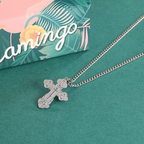 SIPURIS Orthodox Cross Necklace for Men Jesus Christ Orthodox Crucifix Pendant Stainless Steel Religious Christian Jewelry Birthday Gift (Sliver) in Saudi Arabia