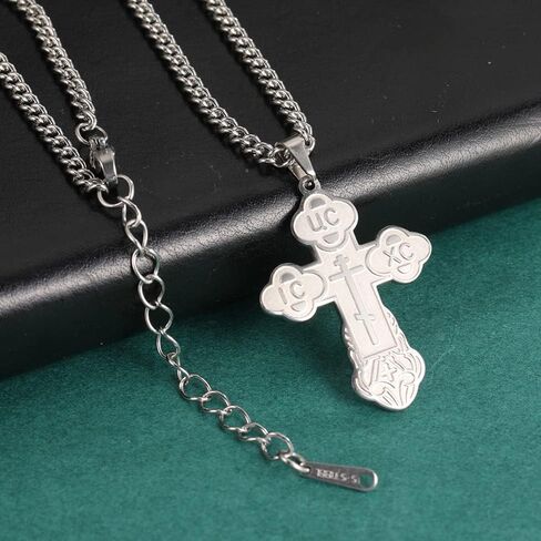 SIPURIS Orthodox Cross Necklace for Men Jesus Christ Orthodox Crucifix Pendant Stainless Steel Religious Christian Jewelry Birthday Gift (Sliver) in Saudi Arabia