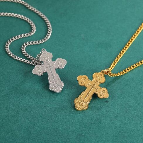SIPURIS Orthodox Cross Necklace for Men Jesus Christ Orthodox Crucifix Pendant Stainless Steel Religious Christian Jewelry Birthday Gift (Sliver) in Saudi Arabia