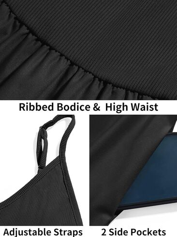 Fisoew Womens Summer Cami Dress V Neck Backless Adjustable Straps Sleeveless A Line Dress with Pocket in Saudi Arabia