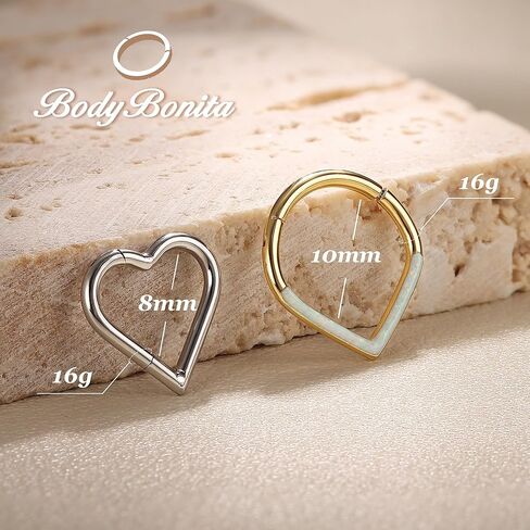 BodyBonita 2 قطعة 16 جرام متمحور الحاجز الفرس الدائري الذهب أوبال الأنف الدائري 8 مللي متر/10 مللي متر الجراحية الصلب Daith أقراط محارة Daith Rook Tragus ثقب المجوهرات الصغيرة هوب القرط in Kuwait