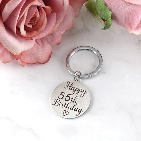 سلسلة مفاتيح هدايا عيد الميلاد الخامس والخمسين للنساء والرجال بعمر 55 عامًا، افكار هدايا عيد ميلاد سعيد 55 فكرة هدية عيد ميلاد سعيد 55، سلسلة مفاتيح محفورة على الوجهين، فضي، S in Kuwait