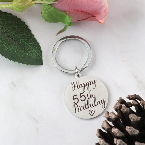 سلسلة مفاتيح هدايا عيد الميلاد الخامس والخمسين للنساء والرجال بعمر 55 عامًا، افكار هدايا عيد ميلاد سعيد 55 فكرة هدية عيد ميلاد سعيد 55، سلسلة مفاتيح محفورة على الوجهين، فضي، S in Kuwait