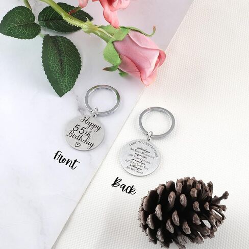 سلسلة مفاتيح هدايا عيد الميلاد الخامس والخمسين للنساء والرجال بعمر 55 عامًا، افكار هدايا عيد ميلاد سعيد 55 فكرة هدية عيد ميلاد سعيد 55، سلسلة مفاتيح محفورة على الوجهين، فضي، S in Kuwait